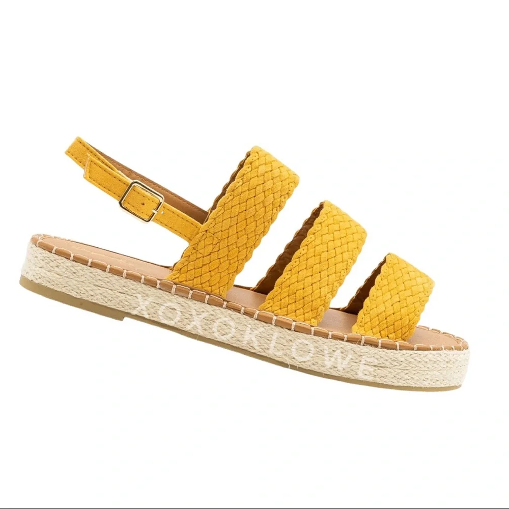 Sunny Yellow Vegan Suede 3 Strap Slingback Espadrille Sandals - Picture 5 of 6